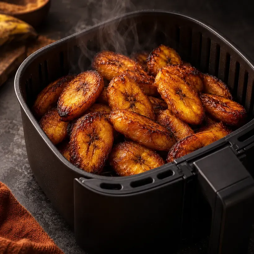 Banane plantain au air fryer, à la sortie du panier