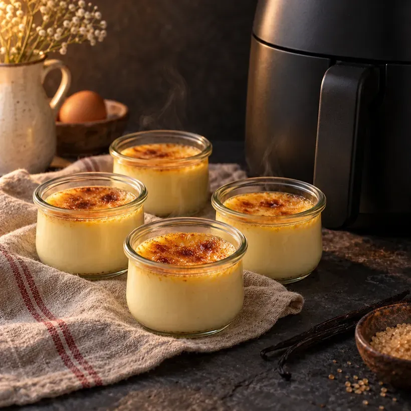 Crème aux œufs au air fryer, à la sortie du panier