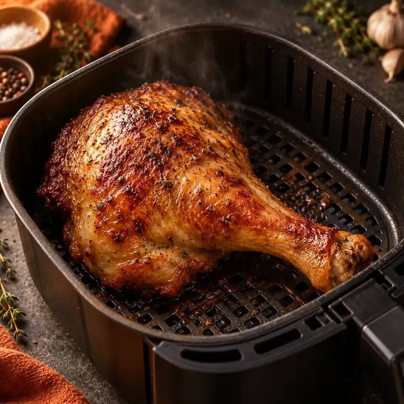 Cuisse de dinde au air fryer, à la sortie du panier