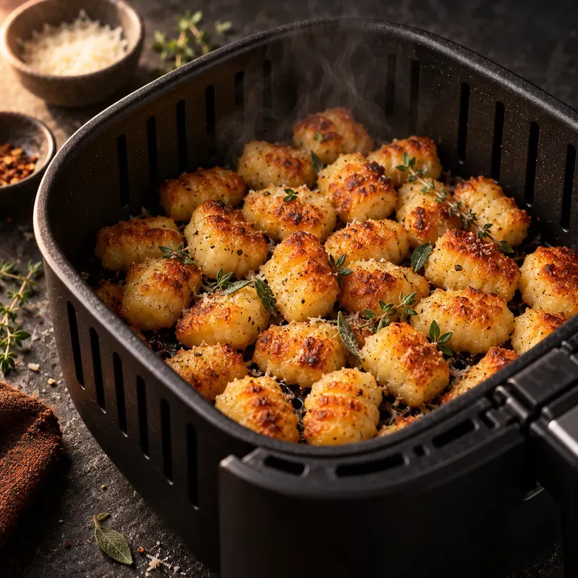 Gnocchis au air fryer, à la sortie du panier