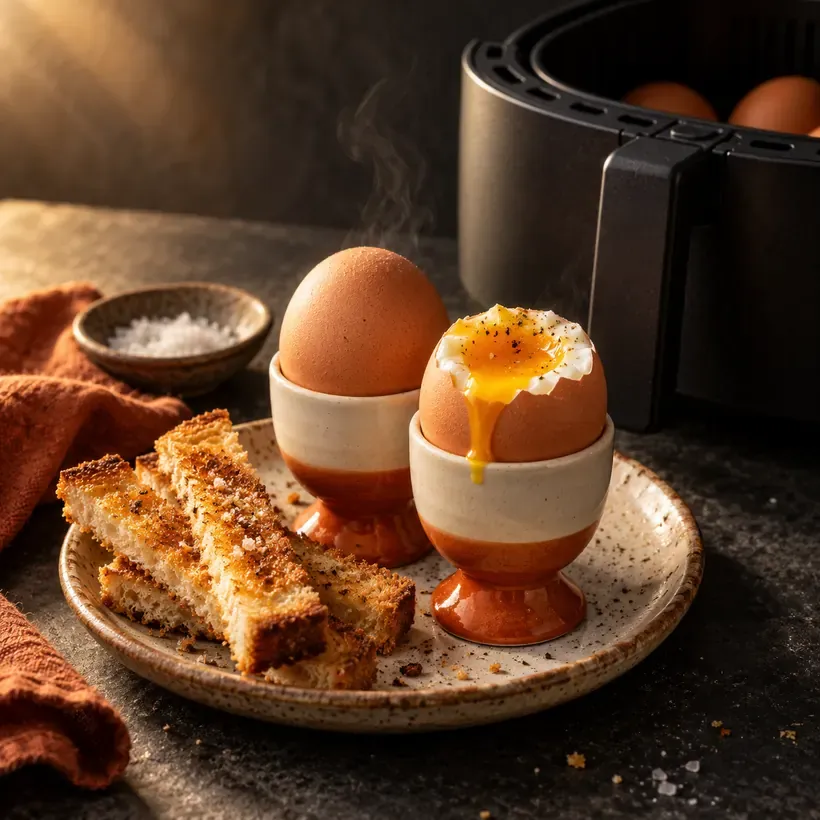 Œufs à la coque au air fryer, à la sortie du panier