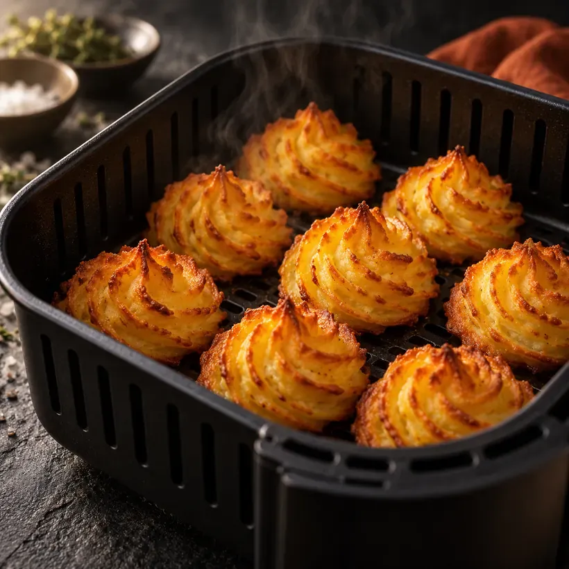 Pommes duchesse au air fryer, à la sortie du panier