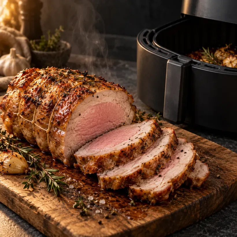 Rôti de veau au air fryer, à la sortie du panier